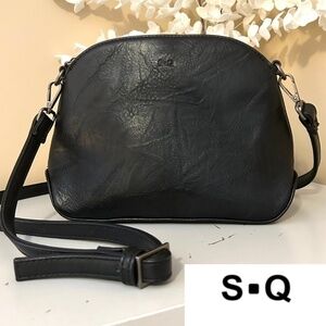 S-Q Vegan Crossbody Bag with Structured Curved Bottom Black Like New